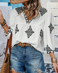 Fashion Printed Bags Three-quarter Sleeve V-neck Women's Blouse