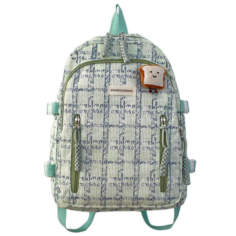 Casual Bag Special-interest Design Student Schoolbag Corduroy Plaid Large Capacity Travel Backpack