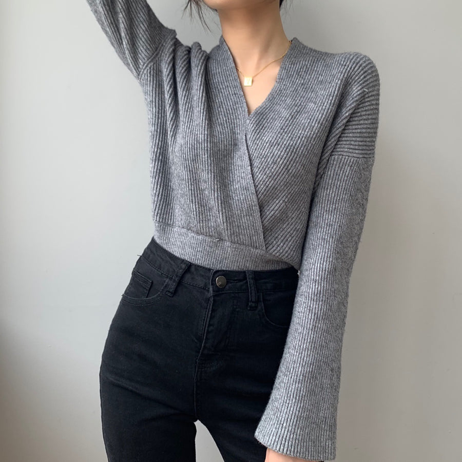 Lazy Style Cross V-neck Slim-fit Sweater