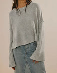 Solid Color Round-neck Flared Sleeves Pullover Sweater