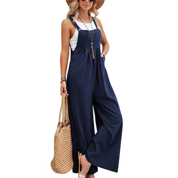 Women's Solid Color Casual Suspender Trousers