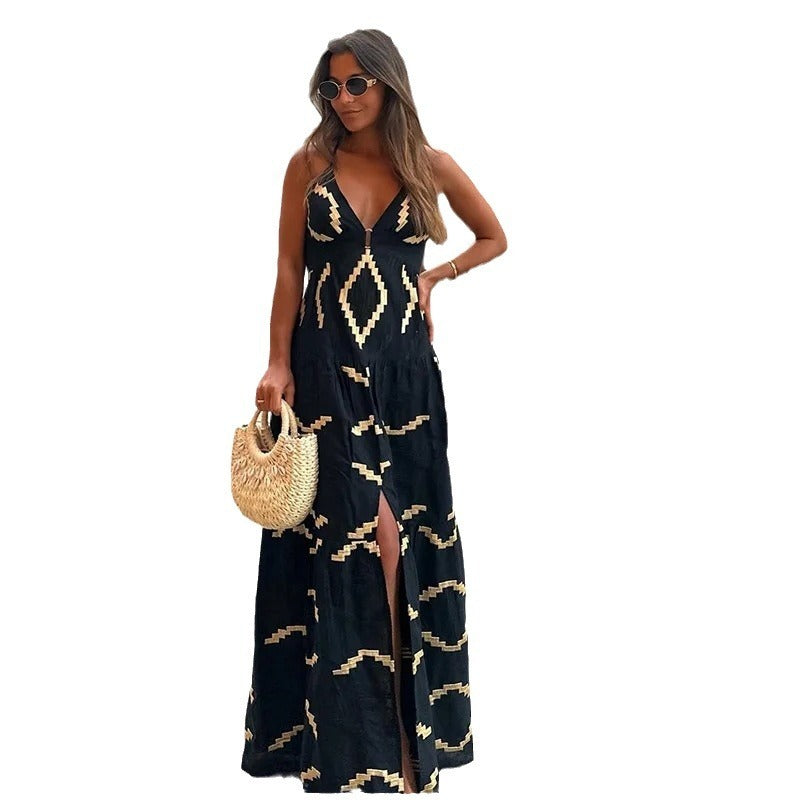 Fashion Wear V-neck High Waist Sling Dress