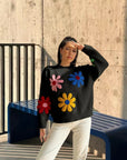 European And American Color Little Flower Thick Sweet Cute Sweater Coat