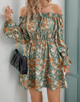 Season V-neck Women's Long-sleeved Printed Dress Off-shoulder Dress