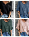 Spring And Summer New Shirt Fashion V-neck Pocket Split Half Sleeve Top For Women Ins