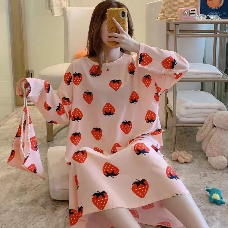 Pajamas women long sleeves long nightdress cartoon cute home service