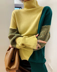 Women's Loose High Neck Contrasting Sweater