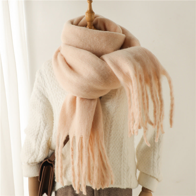 Solid Color Warm Tassel Scarf