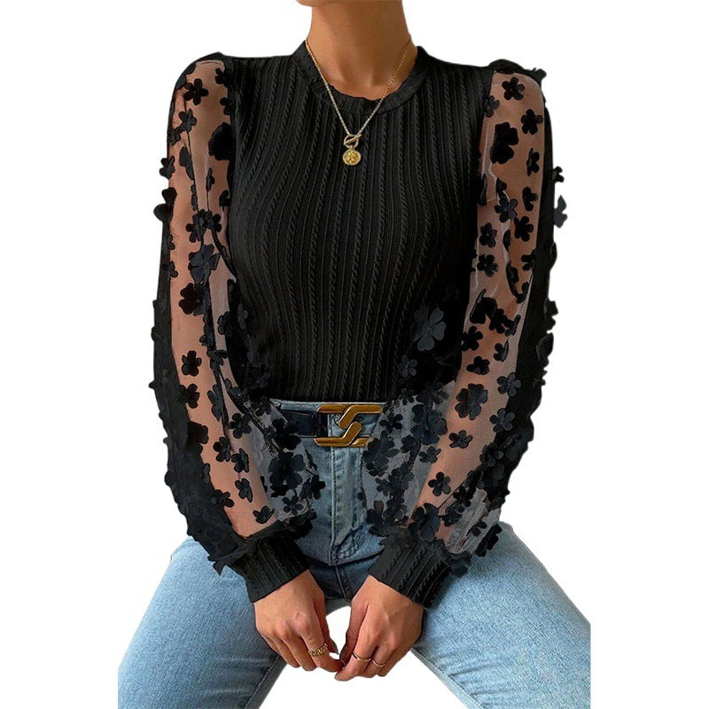 Mesh Round Neck Chiffon Shirt