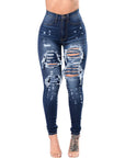 Women's Ripped Denim Washed Denim Pants