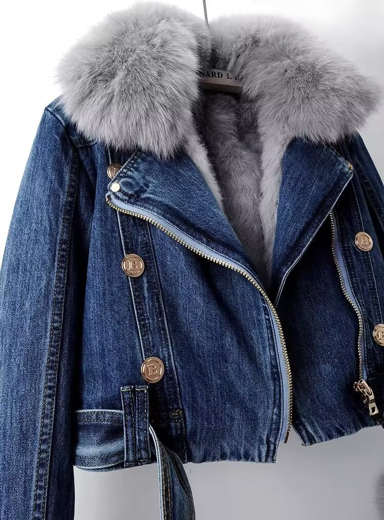 Detachable Fur Denim Jacket