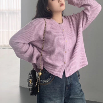 Autumn New Simple Round Neck Knitted Cardigan