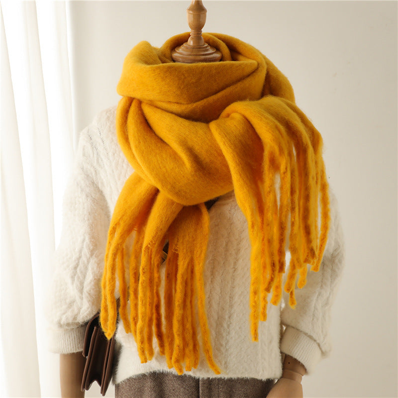 Solid Color Warm Tassel Scarf