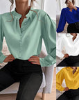 Commute Style Solid Color Round Neck Long Sleeve Single-breasted Women's Shirt