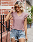 V-neck Hollow-out Short-sleeved Top