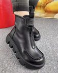 Cotton Boots Soft Full Grain Leather Retro Platform Motorcycle Boots Muffin Heel