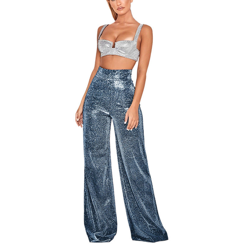 Hot Silver Wide-leg High Waist Wide Leg Pants