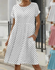 European And American Summer Short Sleeve Round Neck Pocket Polka Dot Print Dress