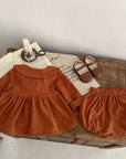 Infant Girl Baby Corduroy Col Claudine Top Corduroy Baby Bloomer 2-piece Set