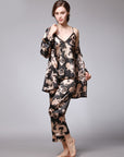 Three-piece silk pajamas for women