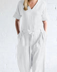 Women's Solid Color Pure Cotton And Linen Loose Strap Pocket Jumpsuit