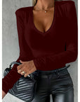 Casual Long-sleeved V-neck Tight Bottoming T-shirt