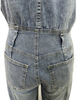 Leisure Washed-out Sleeveless Denim One-piece Wide-leg Pants Women