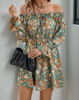 Season V-neck Women's Long-sleeved Printed Dress Off-shoulder Dress