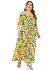 Cross-border large size women's 19 spring and summer fashion print dress holiday style Europe and the United States loose long skirt boho