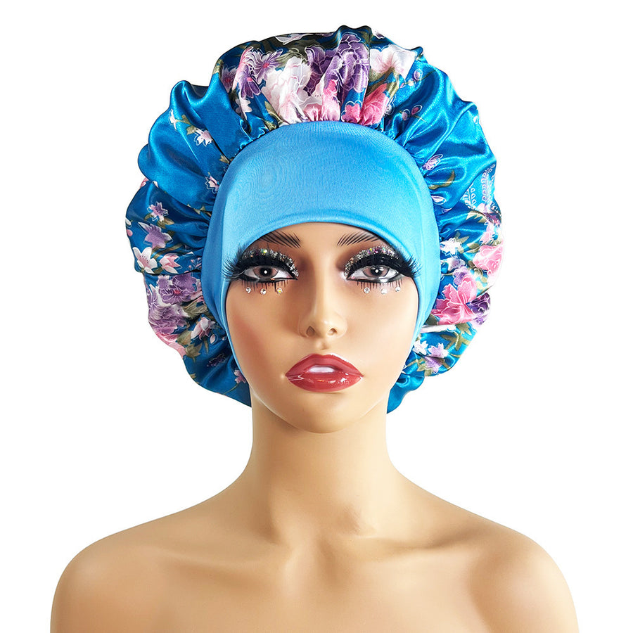 Wide-brimmed Satin Printing Nightcap Beauty Shower Cap Stretch