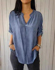 Women's Spring And Autumn V-neck Cotton And Linen Pure Plus Size Shirt