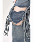 Women's High Waist Love Strap Design Jeans