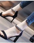 Women's Rhinestone Minimalist Thick Heeled Sandals