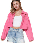 Ripped Rhinestone Denim Jacket Tassel Long Sleeve Denim Jacket