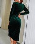 Green Gold Velvet Slim Dress