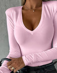 Casual Long-sleeved V-neck Tight Bottoming T-shirt