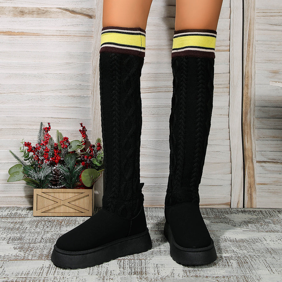 Winter Over-the-knee Boots With Long Knitted Socks