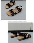 Women's Belt Buckle Cross Strap Large Size Flat Bottom Casual Slippers