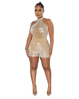 Women's Skinny Mesh Rhinestone Jumpsuit