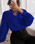 Commute Style Solid Color Round Neck Long Sleeve Single-breasted Women's Shirt