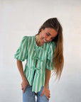 Striped Women's Top Tether Loose Pleated Shirt