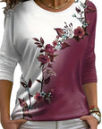 Floral Multicolor Printing Round Neck Casual Long Sleeve