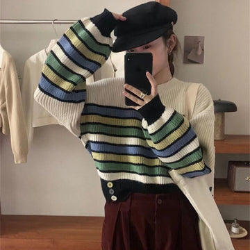 Color Vintage Stripe Crew Neck Sweater