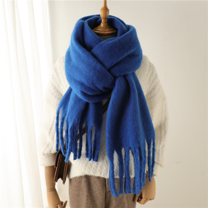 Solid Color Warm Tassel Scarf