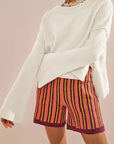 Solid Color Round-neck Flared Sleeves Pullover Sweater