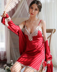 Women Ice Silk Sexy Pajamas Lace Suit