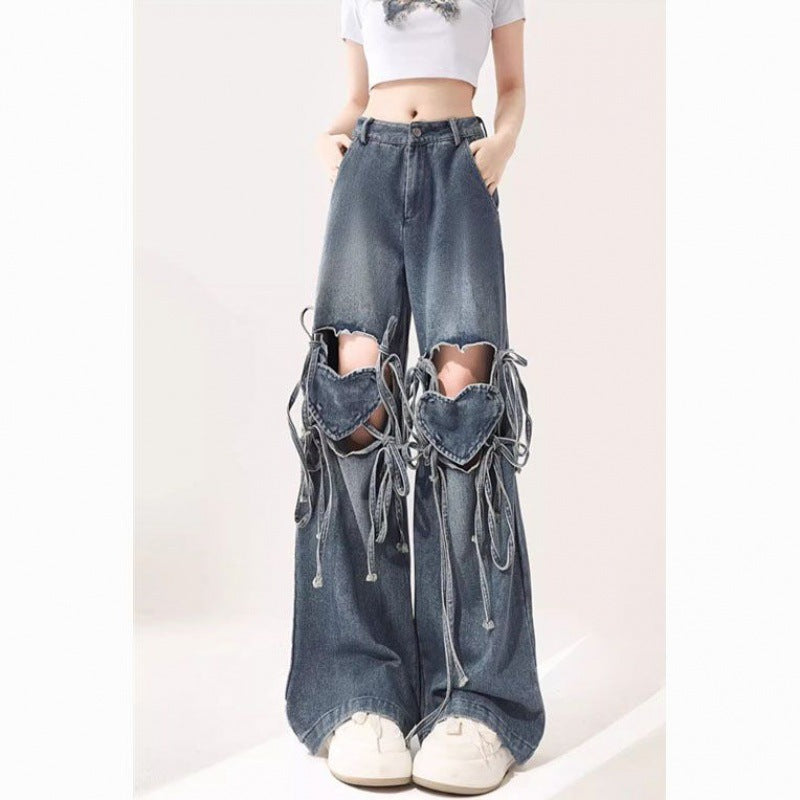 Women's High Waist Love Strap Design Jeans