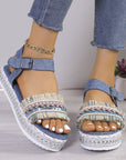 Fashion Tassel Denim Sandals With Thick-soled Flat Heel New Summer Hemp Rope Sole Ethnic Style Shoes For Women