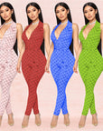 Printed sexy halter jumpsuit women