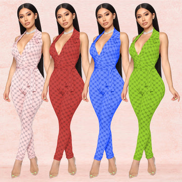 Printed sexy halter jumpsuit women